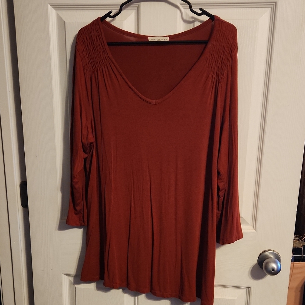 Elegant V-Neck Rust Tunic Top